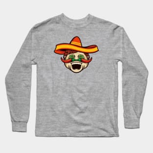 Funny Mexican Cartoon with Chili Pepper Mustache Long Sleeve T-Shirt